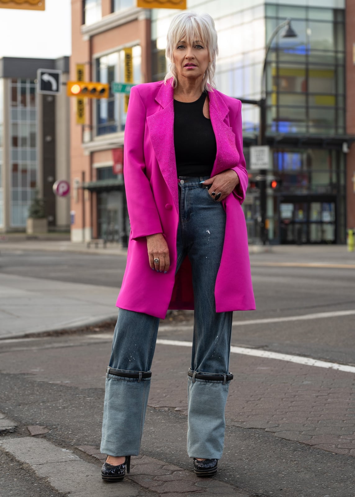 Bright Pink Blazer with Wide-Leg Jeans — Trendy Casual Outfits