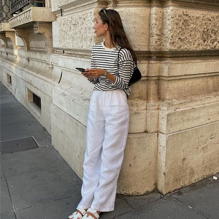 White Linen Pants with Striped Top — Trendy Casual Outfits