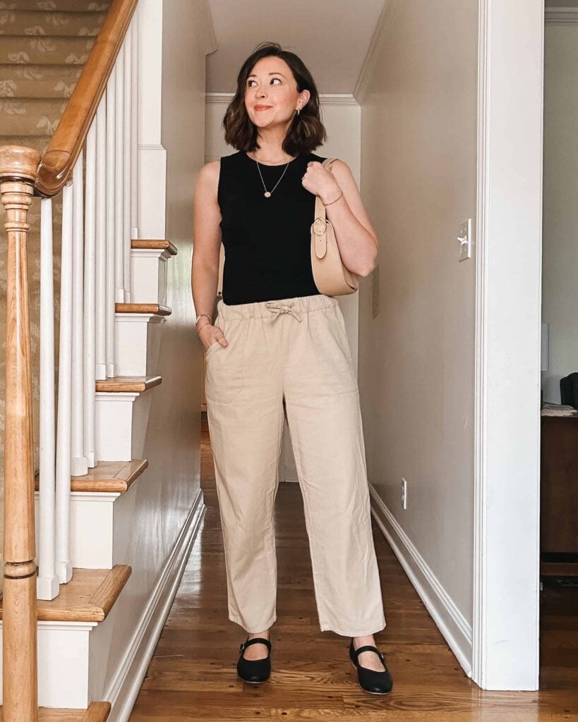 Beige Trousers with Sleeveless Top — Trendy Casual Outfits