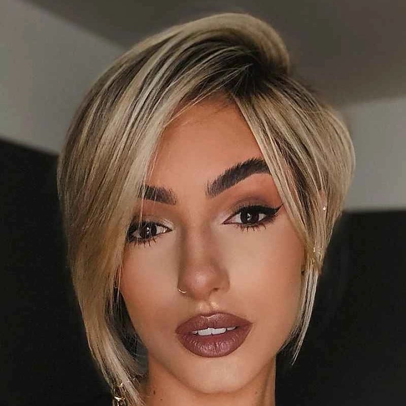 Asymmetrical Ash Blonde Bob With Side Swept Bangs — Trendy Chin Length Hair