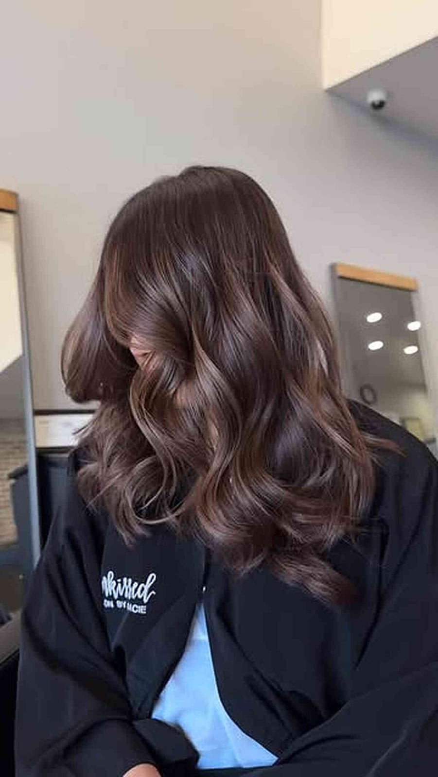 Collarbone Length With Lighter Brown Balayage, Wavy Collarbone Length With Lighter Brown Balayage, Wavy — Trendy Chocolate Hair Color