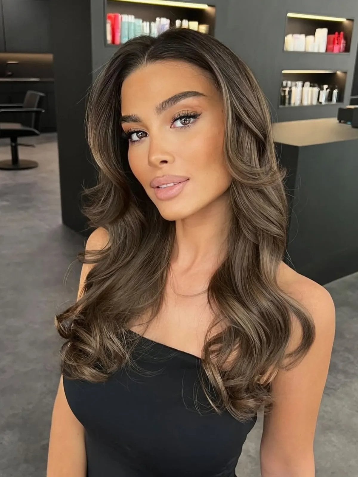 Collarbone Length With Lighter Chocolate Balayage Collarbone Length With Lighter Chocolate Balayage — Trendy Chocolate Hair Color
