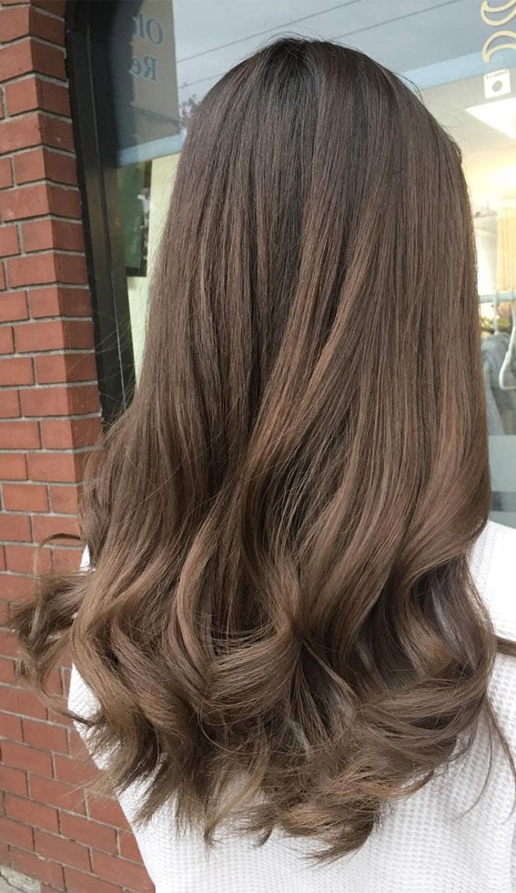 Mid-Back Length With Light Brown Balayage Mid-Back Length With Light Brown Balayage — Trendy Chocolate Hair Color