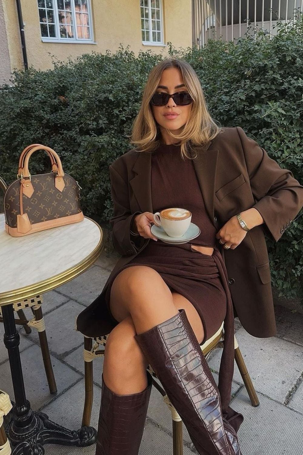 Monochromatic Brown With Croc-Embossed Boots Monochromatic Brown With Croc-Embossed Boots — Trendy Chocolate Outfits
