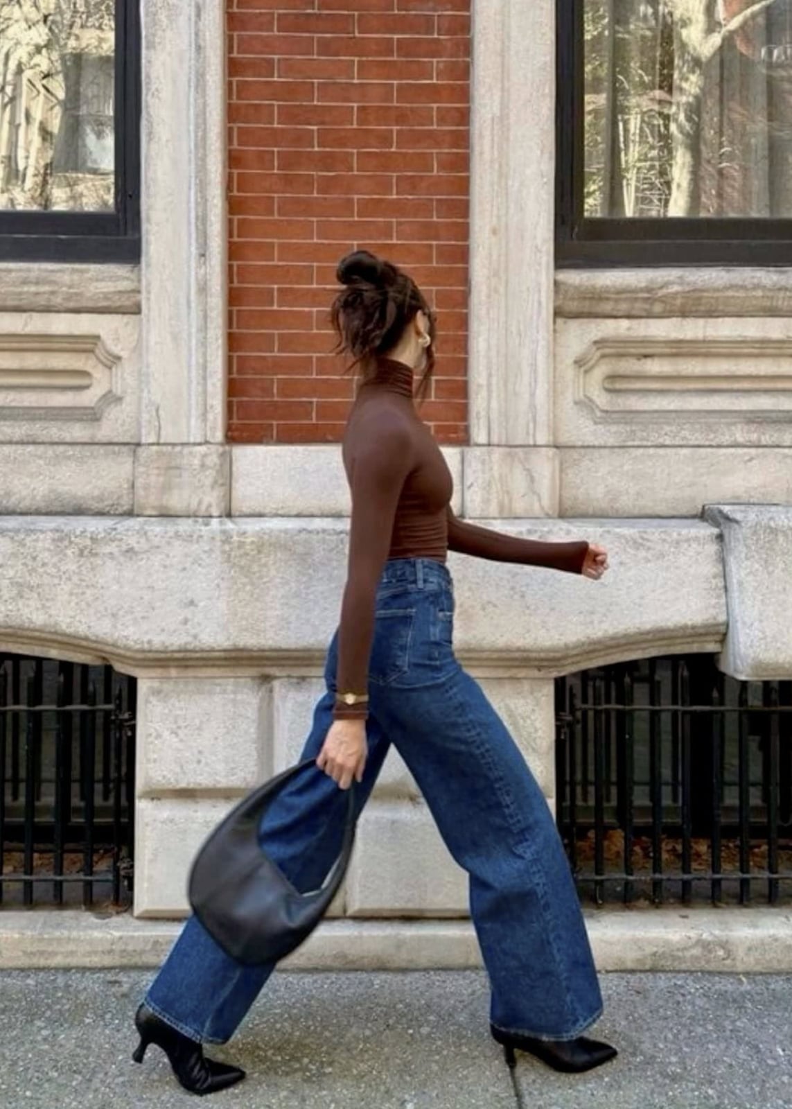 Fitted Turtleneck With Wide-Leg Jeans Fitted Turtleneck With Wide-Leg Jeans — Trendy Chocolate Outfits