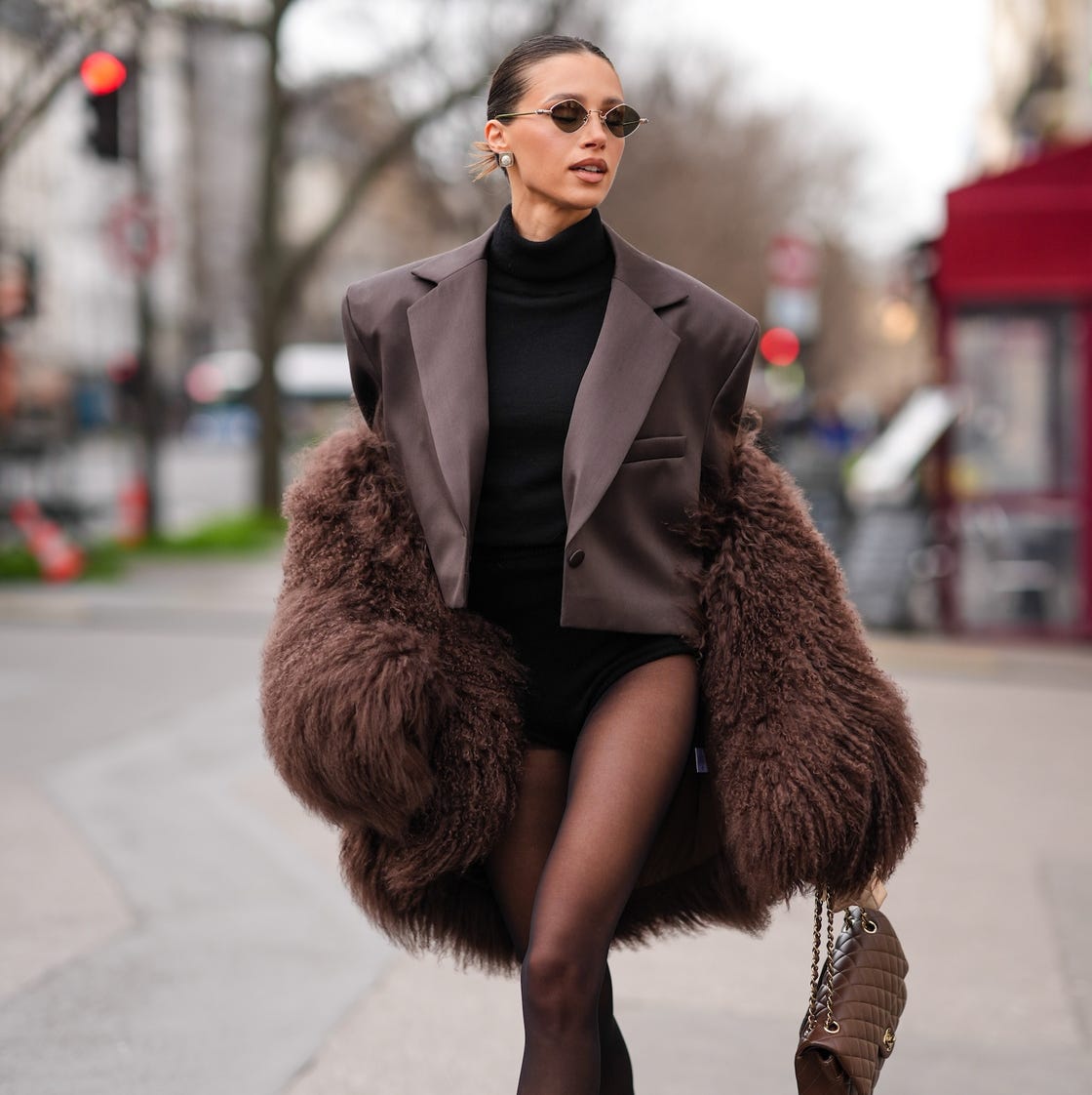 Textured Faux Fur Coat Adds Evening Drama Textured Faux Fur Coat Adds Evening Drama — Trendy Chocolate Outfits