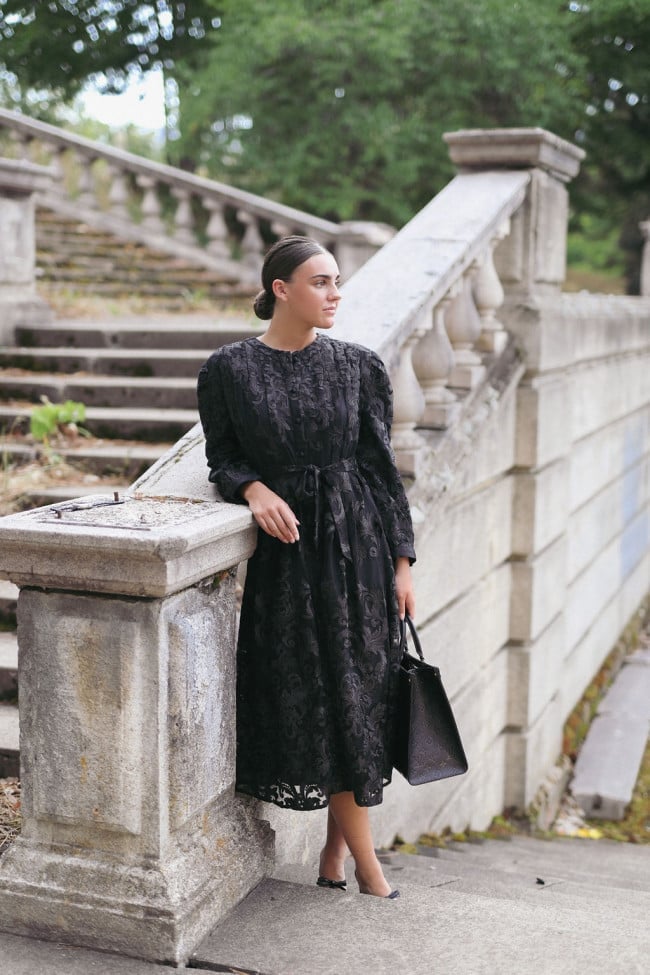 Black Turtleneck with White Wide-Leg Trousers — Trendy Church Outfits