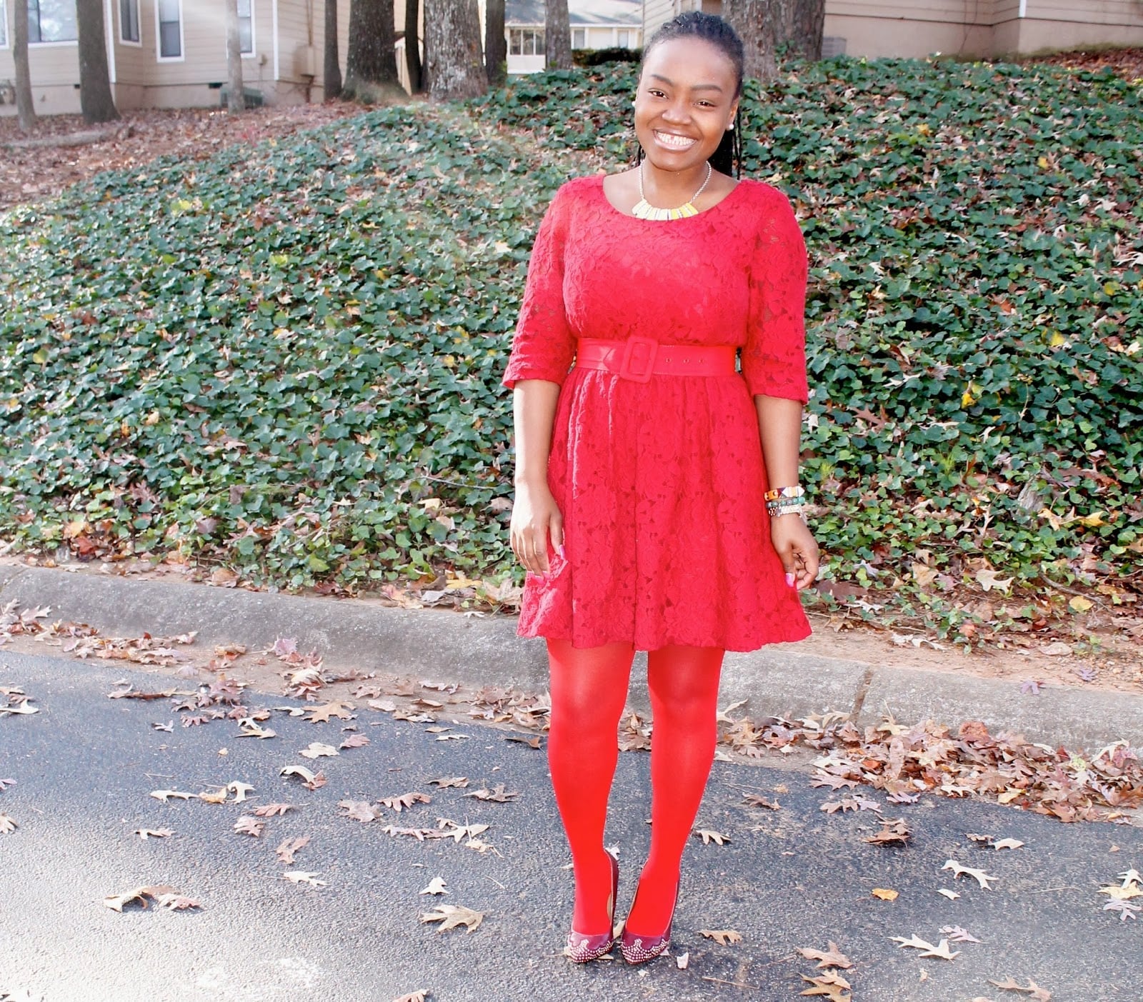 Red Lace Fit-And-Flare Dress — Trendy Church Outfits