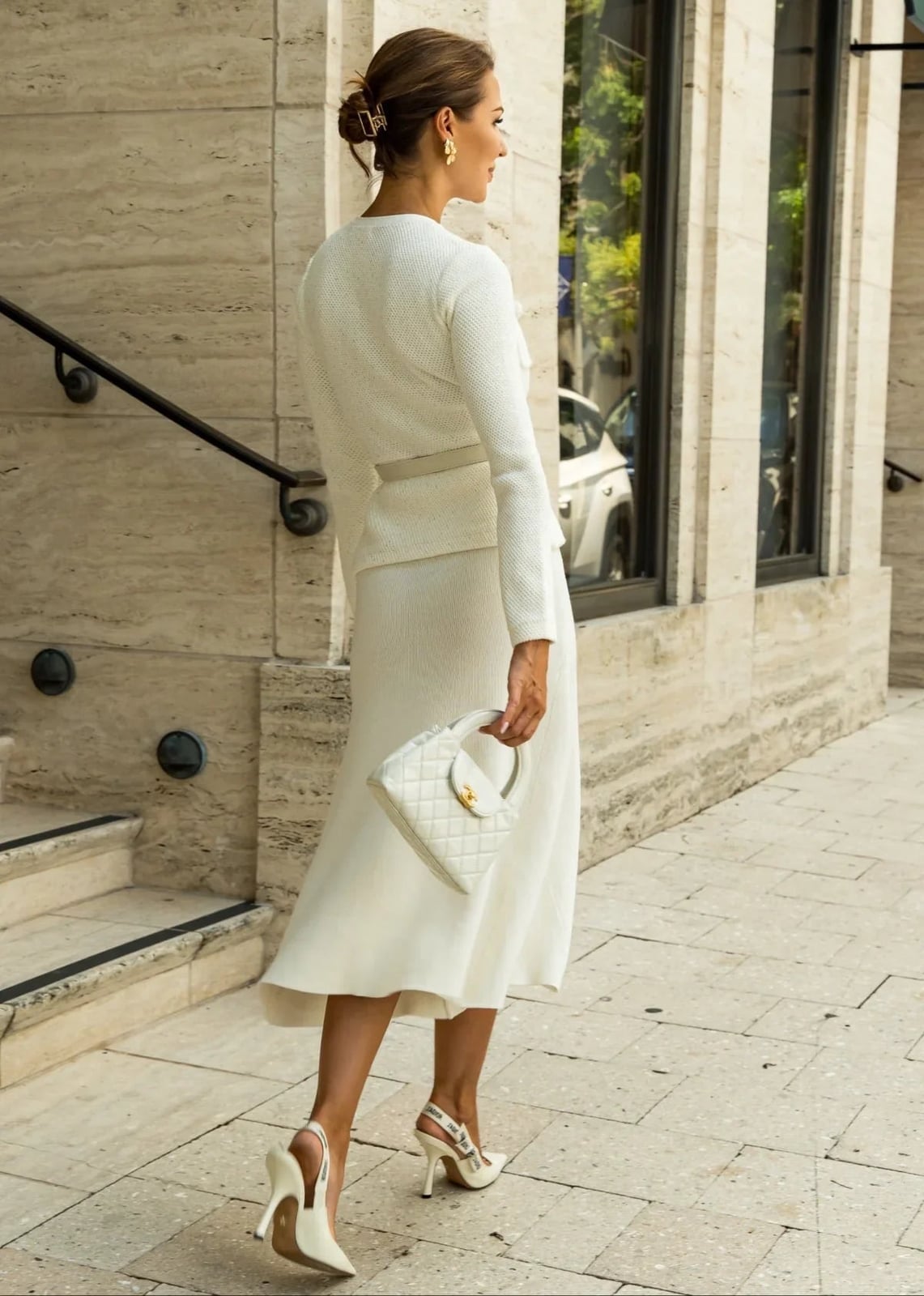 All-white Textured Knit Suit Set — Trendy Church Outfits