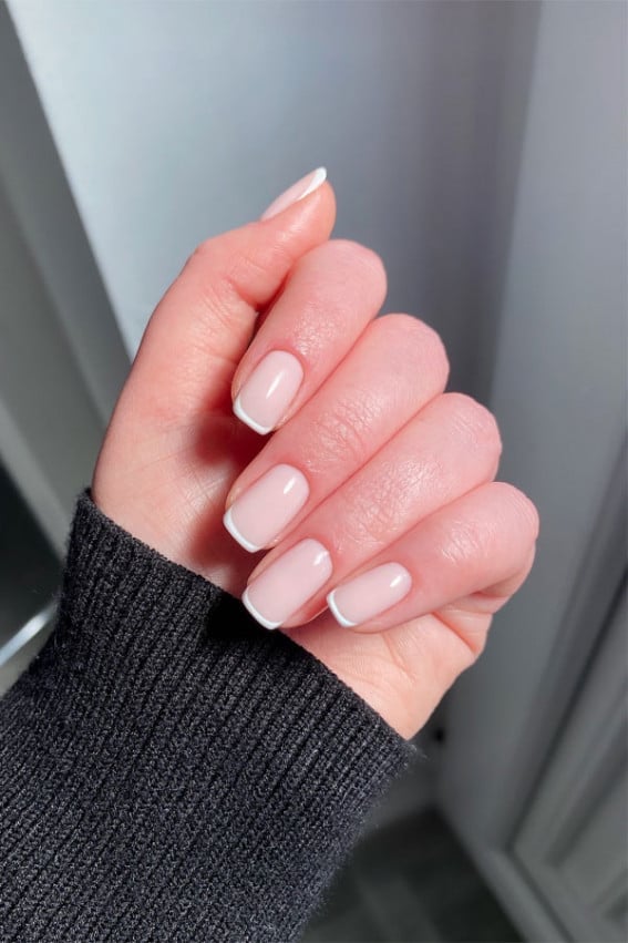 Classic French Tip Short Square Nails Classic French Tip Short Square Nails — Trendy Clean Girl Nails
