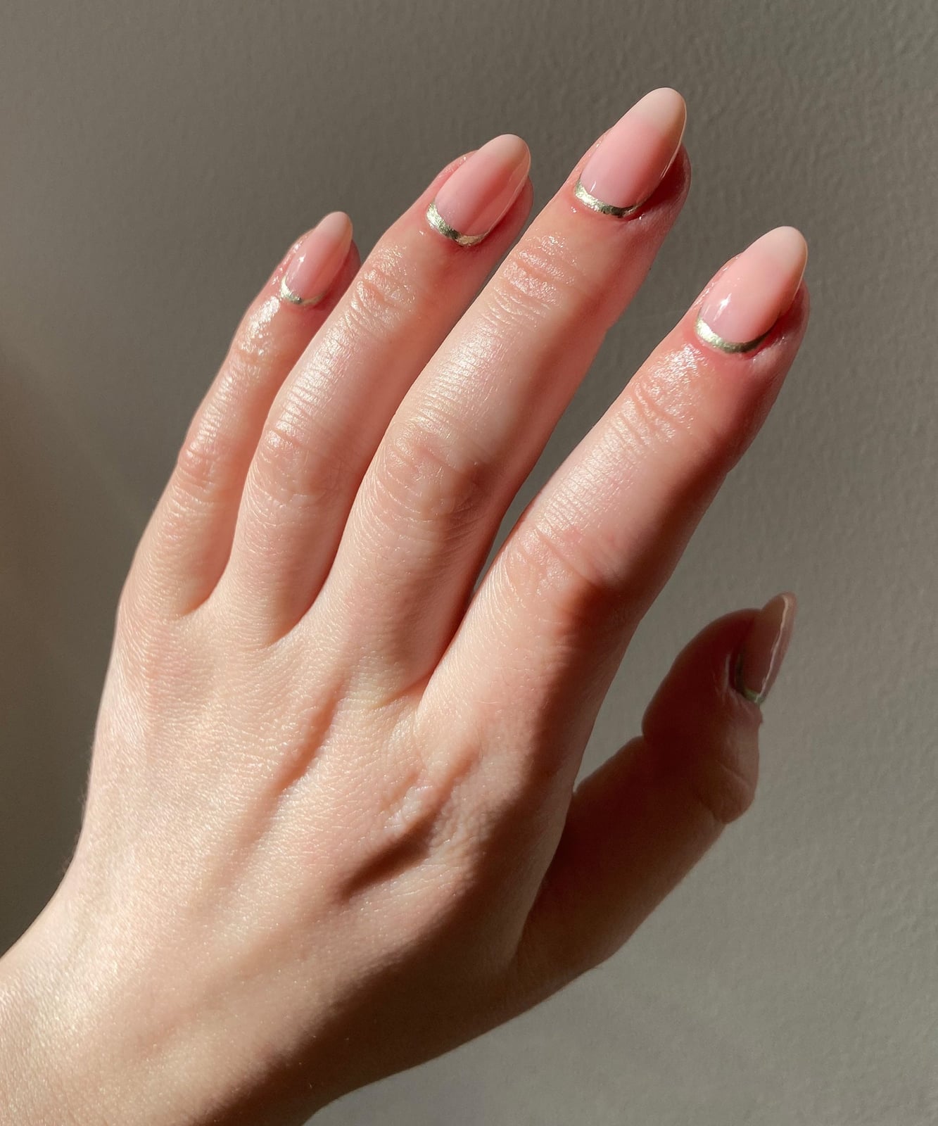 Gold Cuticle Line Medium Almond Gold Cuticle Line Medium Almond — Trendy Clean Girl Nails