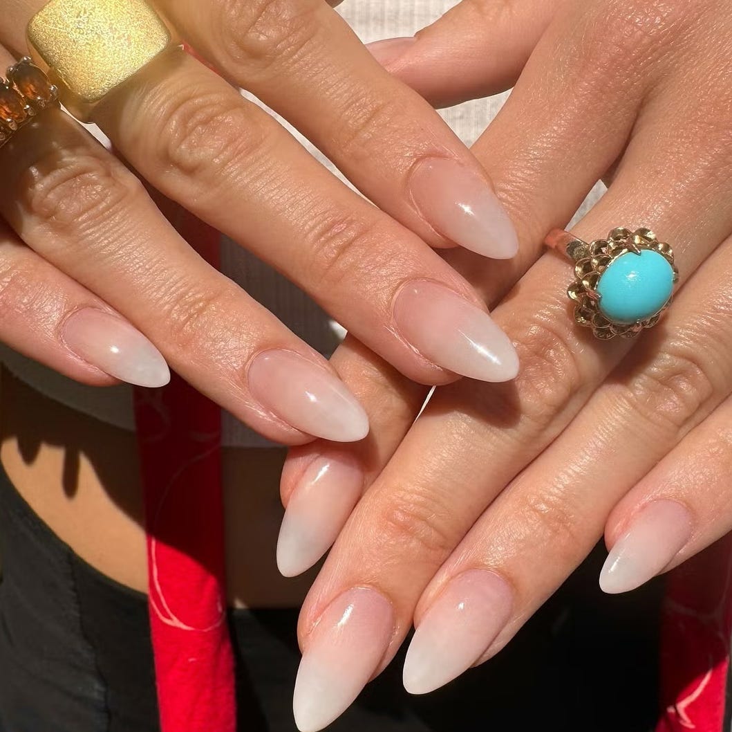 Milky Stiletto Blend Nails Milky Stiletto Blend Nails — Trendy Clean Girl Nails
