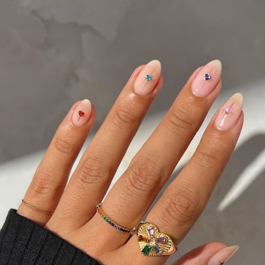 Tiny Gem Accents Sheer Pink Nude Tiny Gem Accents Sheer Pink Nude — Trendy Clean Girl Nails