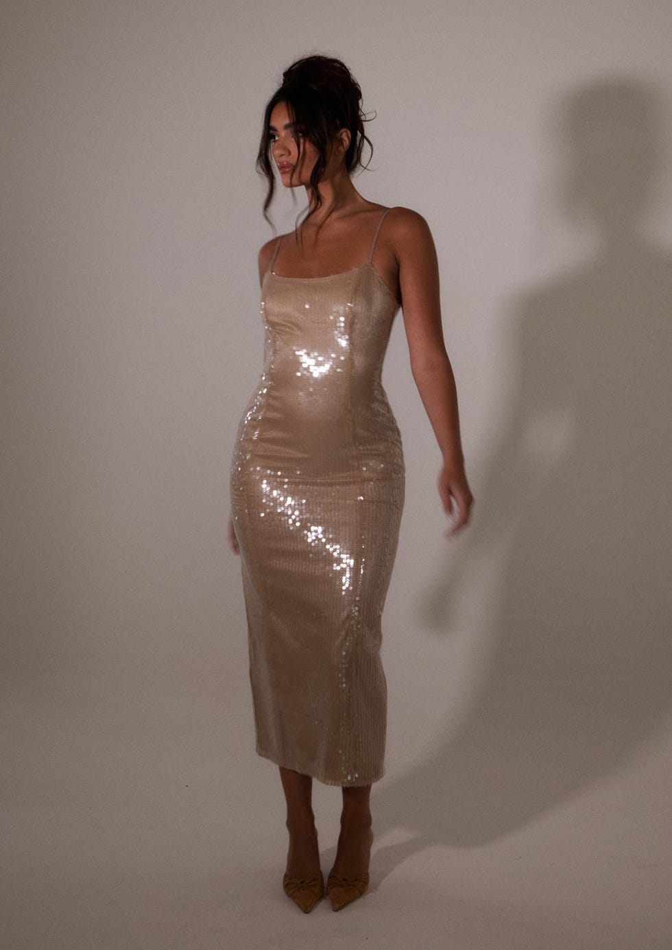 Champagne Sequin Slip Dress Evening Look Champagne Sequin Slip Dress Evening Look — Trendy Club Outfits