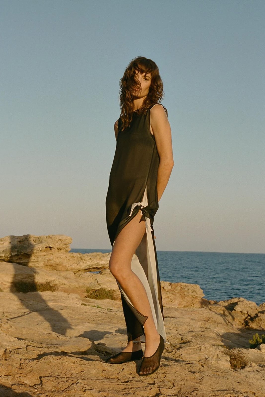 Sleeveless Maxi Dress with Sheer Panel for Evening Resort Wear Trendy Coastal Outfits