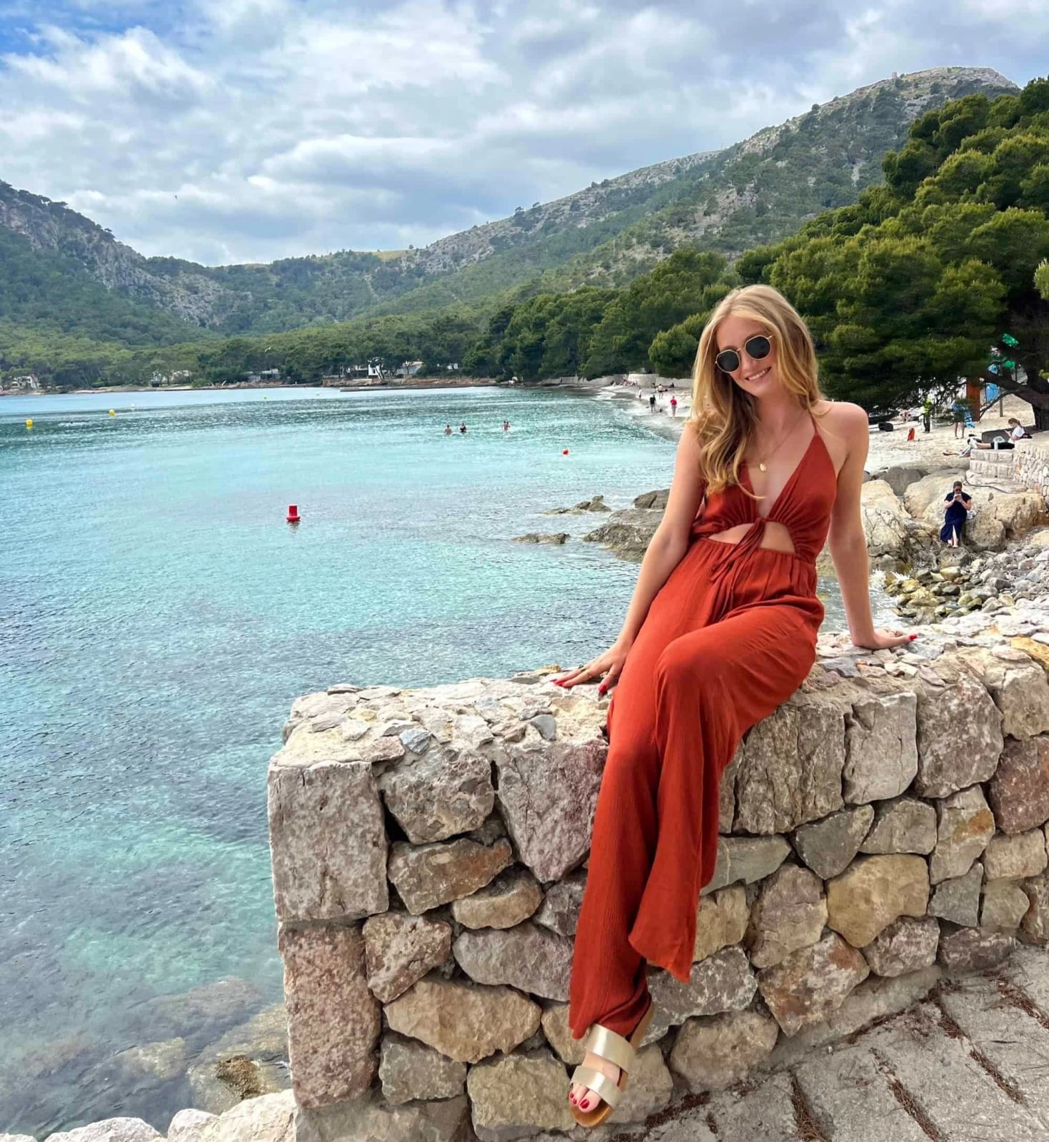 Rust Linen Blend Jumpsuit with Cut-Out for Beach Vacation Rust Linen Blend Jumpsuit with Cut-Out for Beach Vacation — Trendy Coastal Outfits