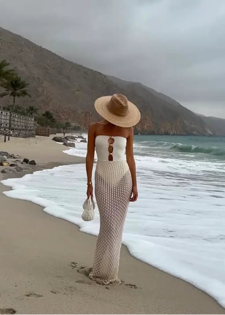 White Bandeau Swimsuit with Crochet Maxi Skirt for Beach Days White Bandeau Swimsuit with Crochet Maxi Skirt for Beach Days — Trendy Coastal Outfits