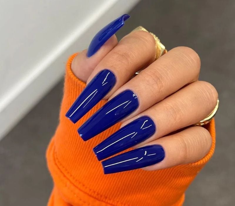 Vibrant Deep Blue Glossy Extra Long Coffin Nails — Trendy Coffin Nails