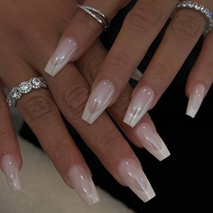 Sheer Milky White Pearlescent Jelly Long Coffin Nails — Trendy Coffin Nails