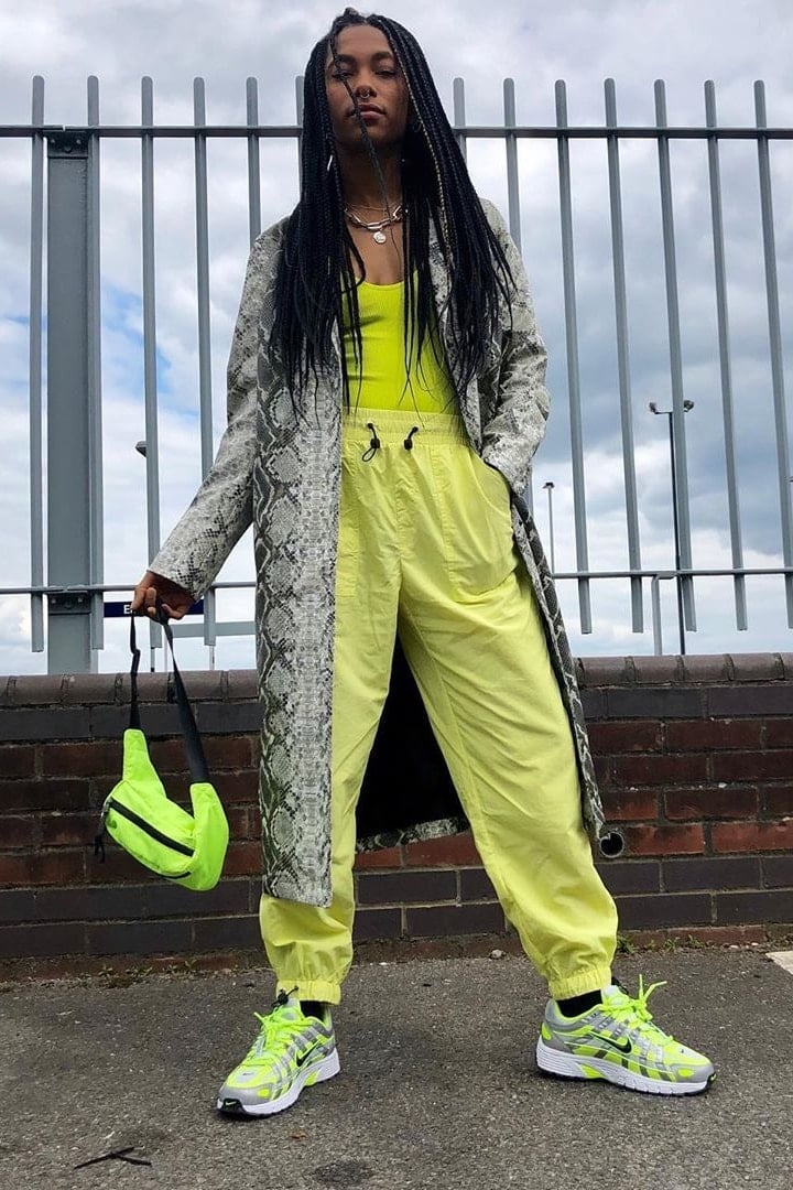 Neon Tracksuit with Snakeskin Print Coat and Belt Bag — Trendy College Outfits