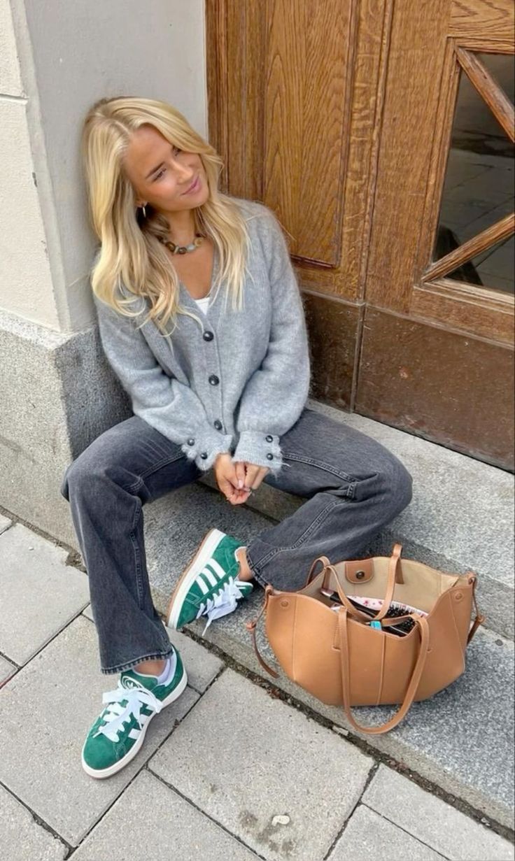 Oversized Cardigan Over Tank Top with Dark Jeans — Trendy College Outfits