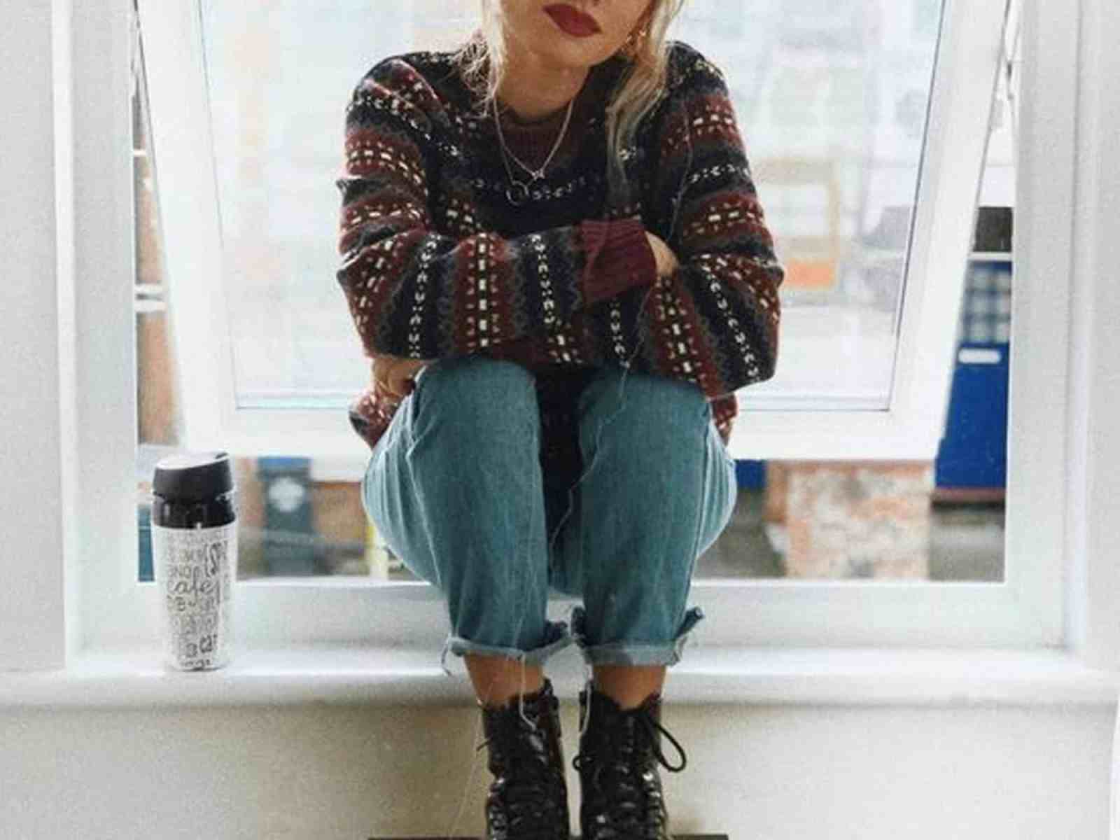 Fair Isle Sweater with Relaxed Jeans and Combat Boots — Trendy College Outfits