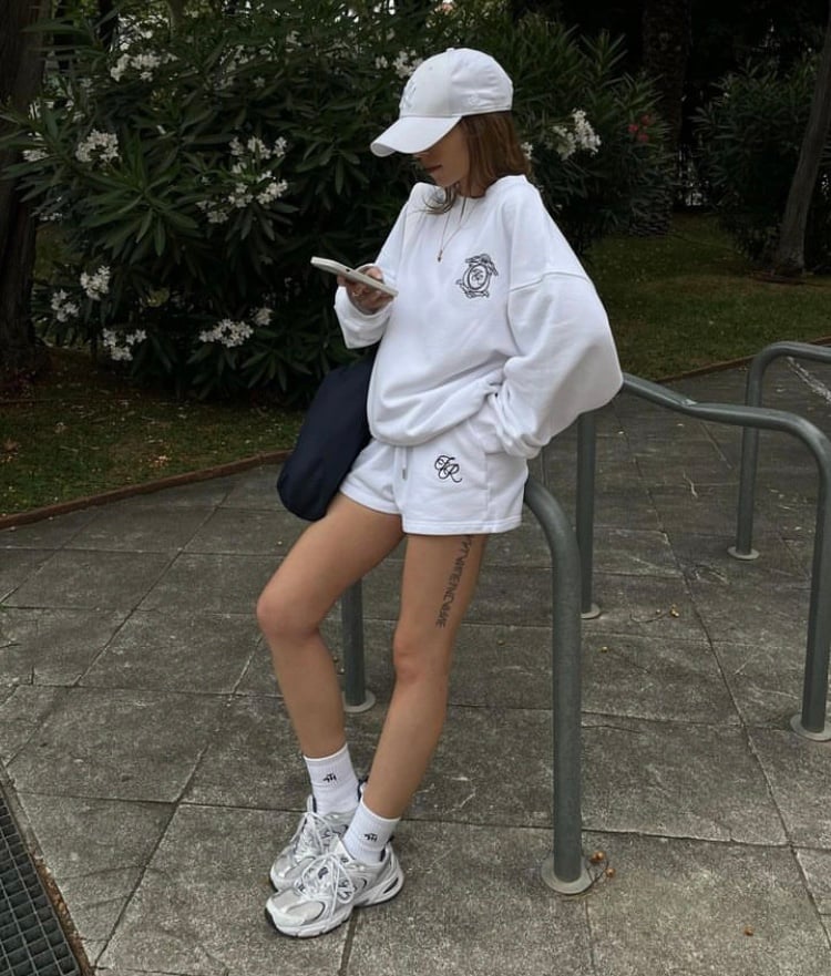 Matching White Loungewear Set with Chunky Sneakers — Trendy College Outfits