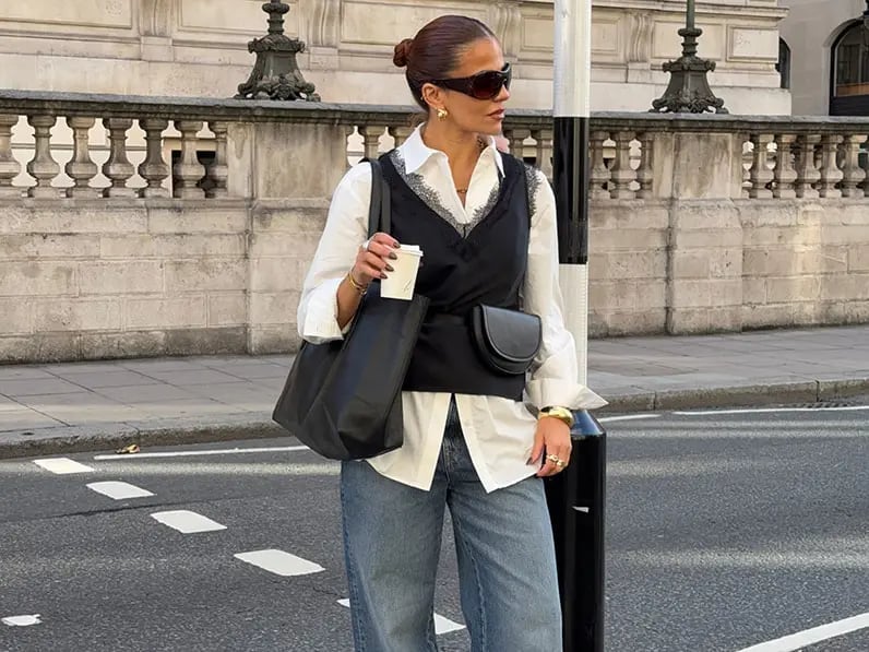 Knit Vest Over Button-Up Shirt with Relaxed Jeans — Trendy College Outfits