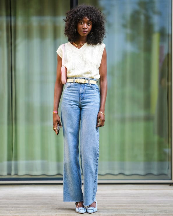 Wide Leg Jeans with Sleeveless Sweater Vest and Ballet Flats — Trendy College Outfits
