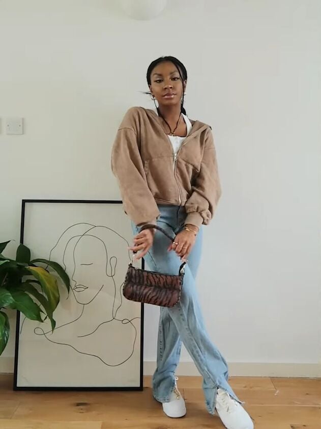 Brown Cropped Hoodie With Split Hem Jeans Brown Cropped Hoodie With Split Hem Jeans — Trendy Comfy Outfits