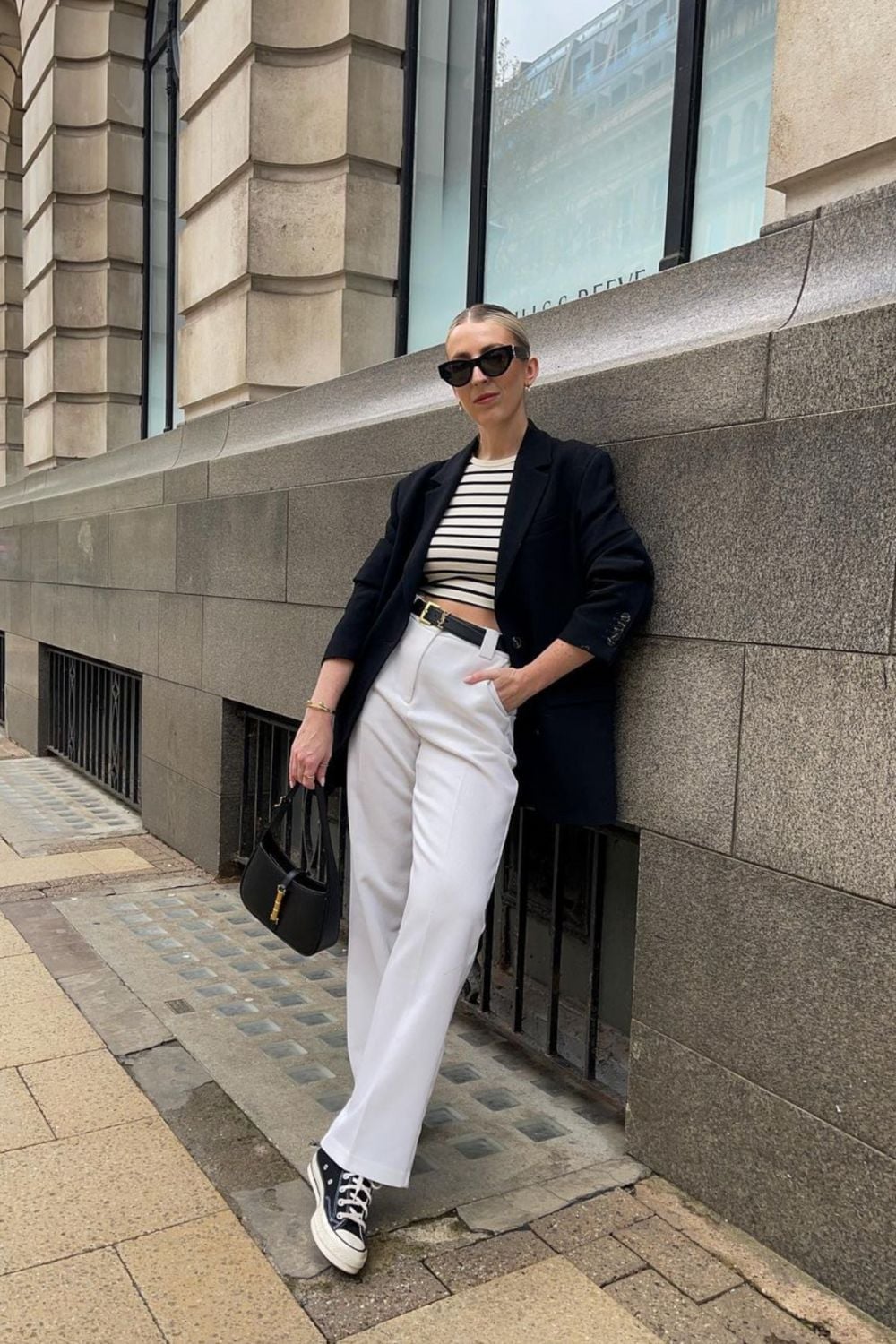 Oversized Blazer and Striped Crop Top with Wide, Office-Safe Version — Trendy Converse Outfits