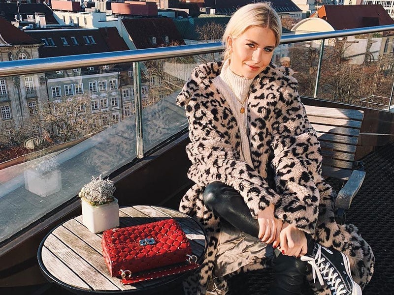 Leopard Print Faux Fur Coat with Cream Sweater and Leather Pants — Trendy Converse Outfits