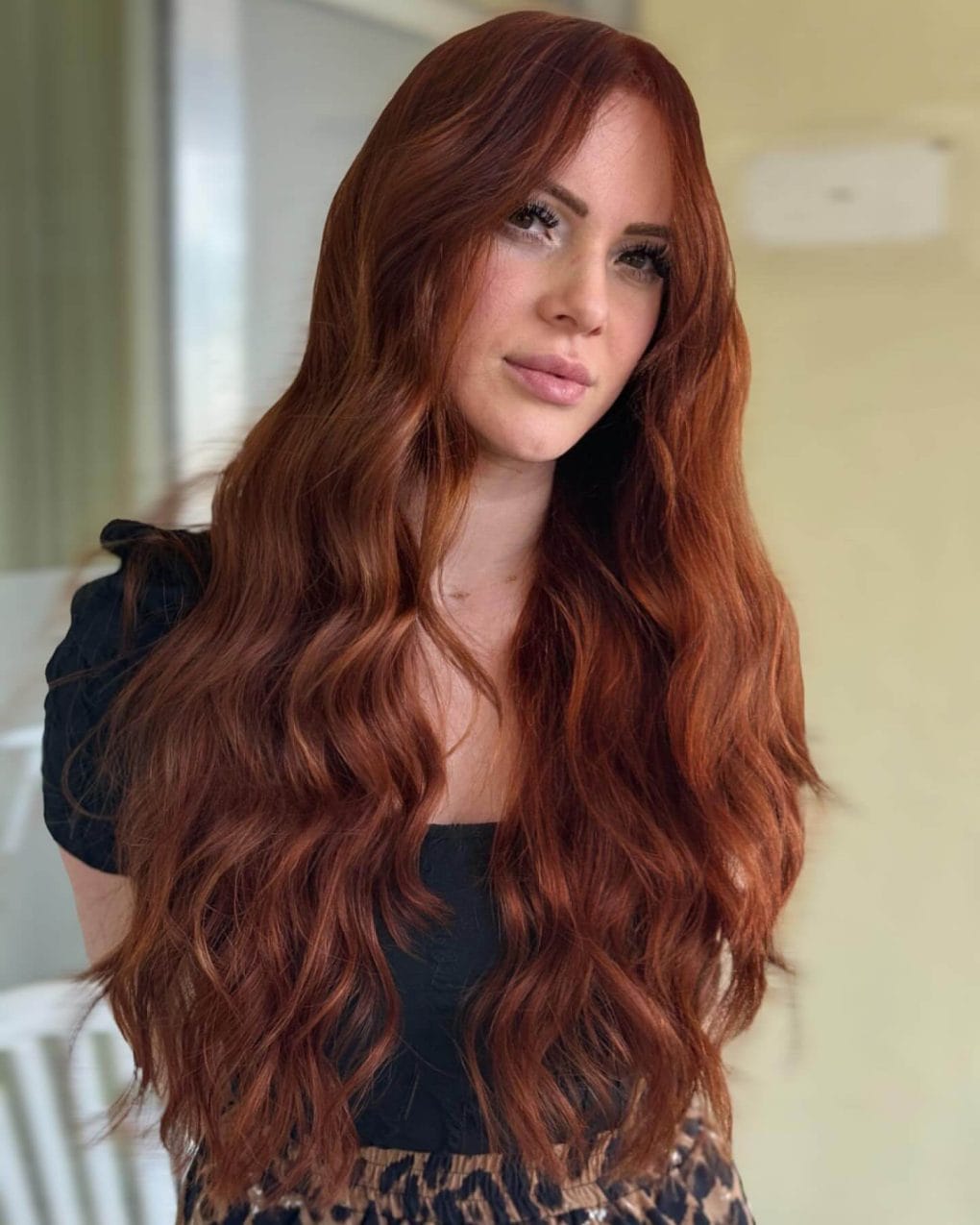 Mid-Back Rich Copper Blowout With Waves — Trendy Copper Hair
