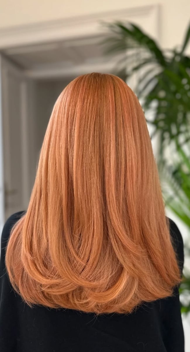 Mid-Back Copper Apricot With Subtle Light Strands — Trendy Copper Hair
