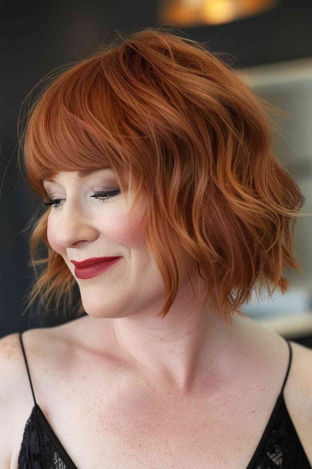 Chin Length Bob Ginger Copper With Short Bangs — Trendy Copper Hair