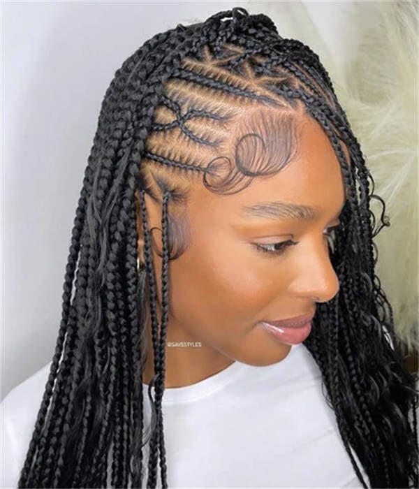 Cornrow Accents With Wavy Box Braids Cornrow Accents With Wavy Box Braids — Trendy Cornrows Braids for Black Women