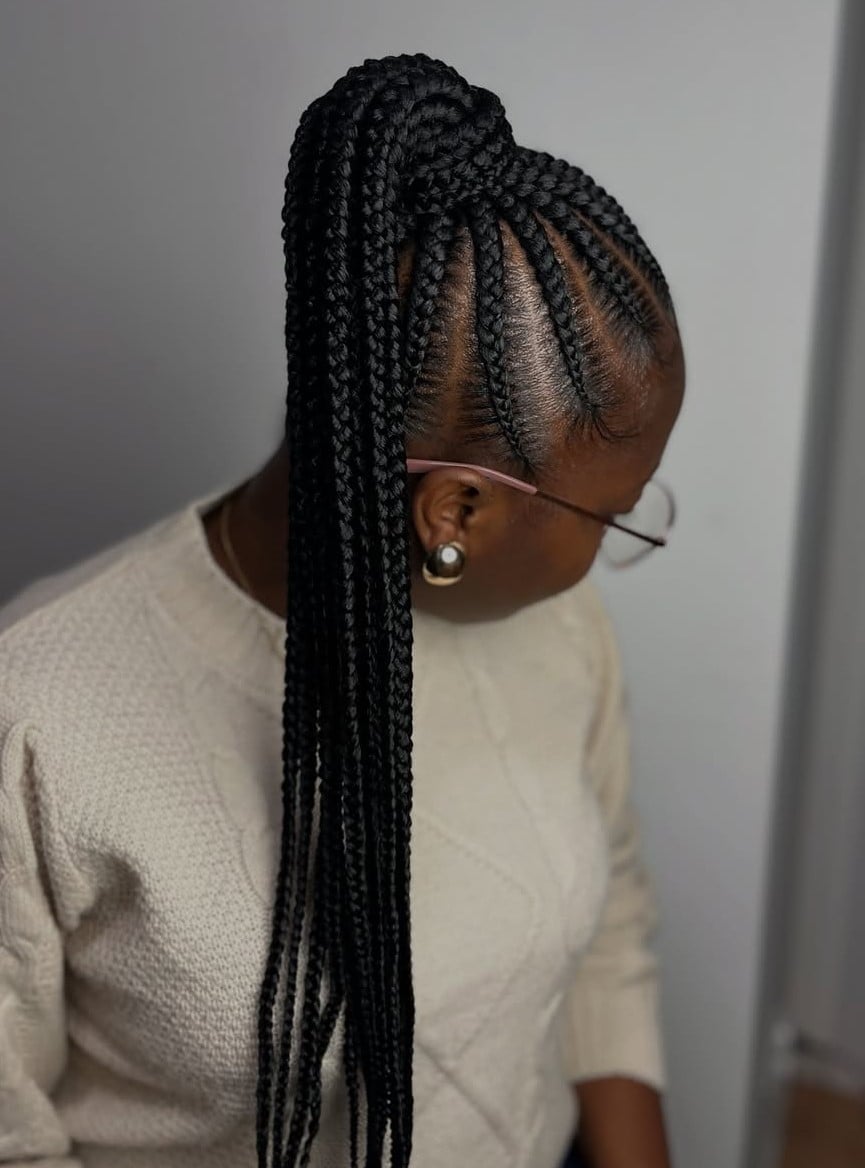 Cornrows Into a High Ponytail Cornrows Into a High Ponytail — Trendy Cornrows Braids for Black Women