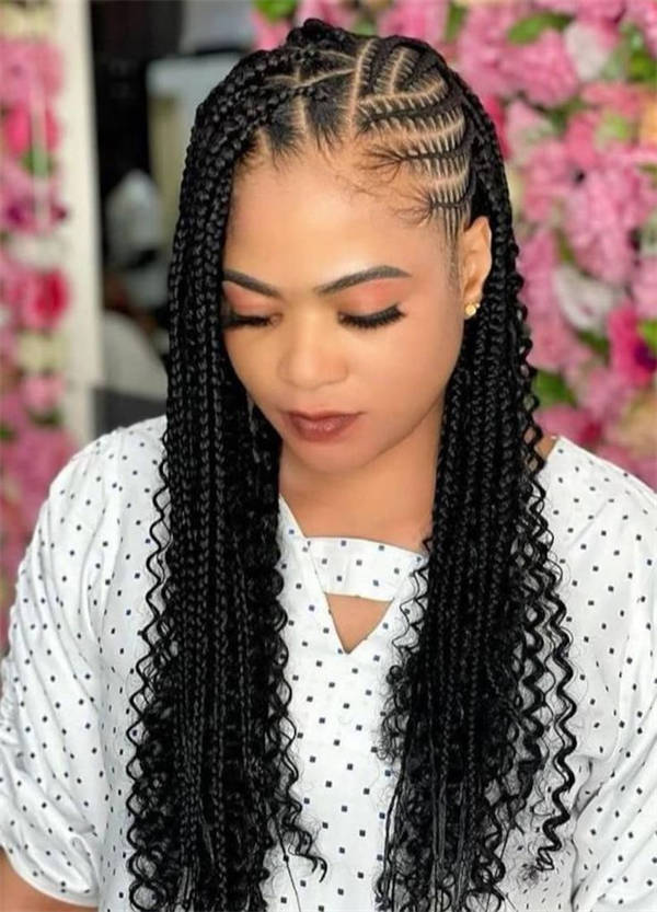 Cornrows With Box Braids and Curly Ends Cornrows With Box Braids and Curly Ends — Trendy Cornrows Braids for Black Women