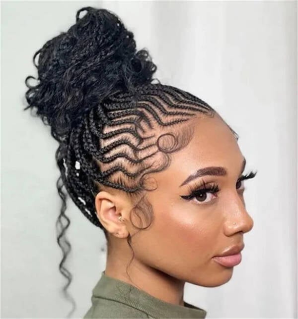 Cornrows With Swirl Detail and Wavy Braids Cornrows With Swirl Detail and Wavy Braids — Trendy Cornrows Braids for Black Women
