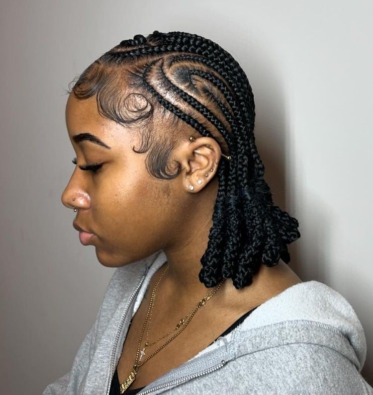 Cornrows With Face-Framing Loose Curls Cornrows With Face-Framing Loose Curls — Trendy Cornrows Braids for Black Women