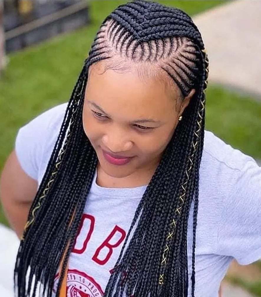 Cornrows With Heart Shape And Gold Accents Cornrows With Heart Shape And Gold Accents — Trendy Cornrows Hairstyles for Black Women