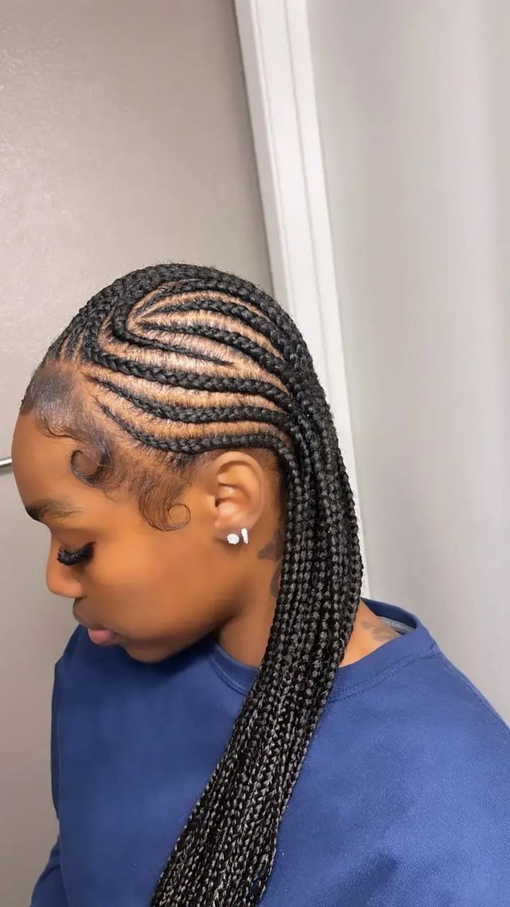 Swirl Cornrow Pattern With Wavy Extensions Swirl Cornrow Pattern With Wavy Extensions — Trendy Cornrows Hairstyles for Black Women