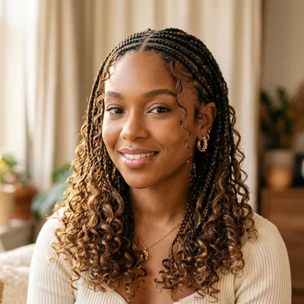 Cornrows With Honey Blonde Curly Braids Cornrows With Honey Blonde Curly Braids — Trendy Cornrows Hairstyles for Black Women