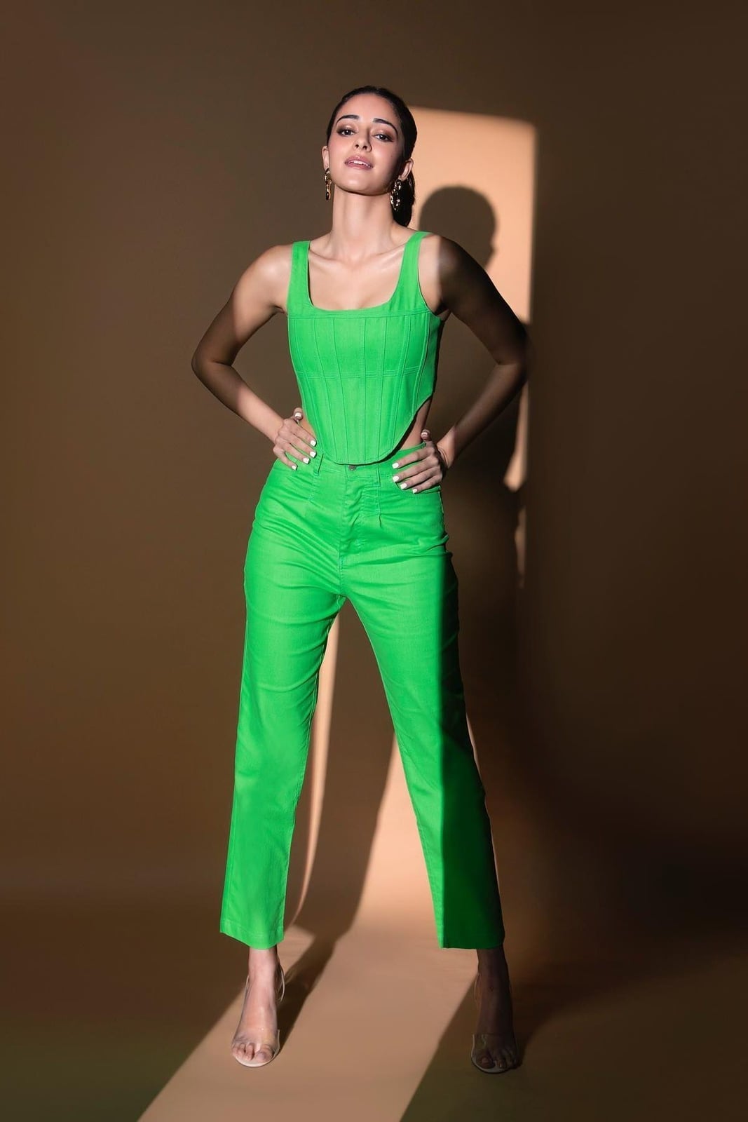 Bright Green Structured Corset With Matching Trousers, Close-Up Take Bright Green Structured Corset With Matching Trousers, Close-Up Take — Trendy Corset Top Outfits