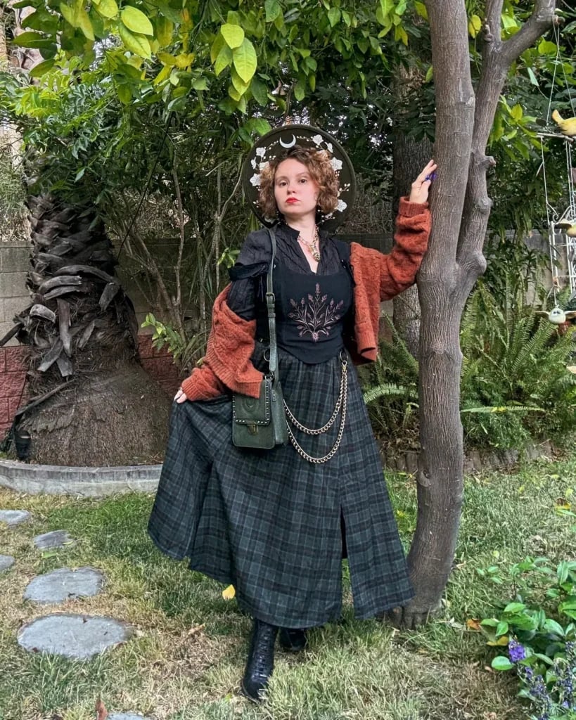 Embroidered Top, Cardigan and Plaid Midi Skirt Embroidered Top, Cardigan and Plaid Midi Skirt — Trendy Cottagecore Outfits
