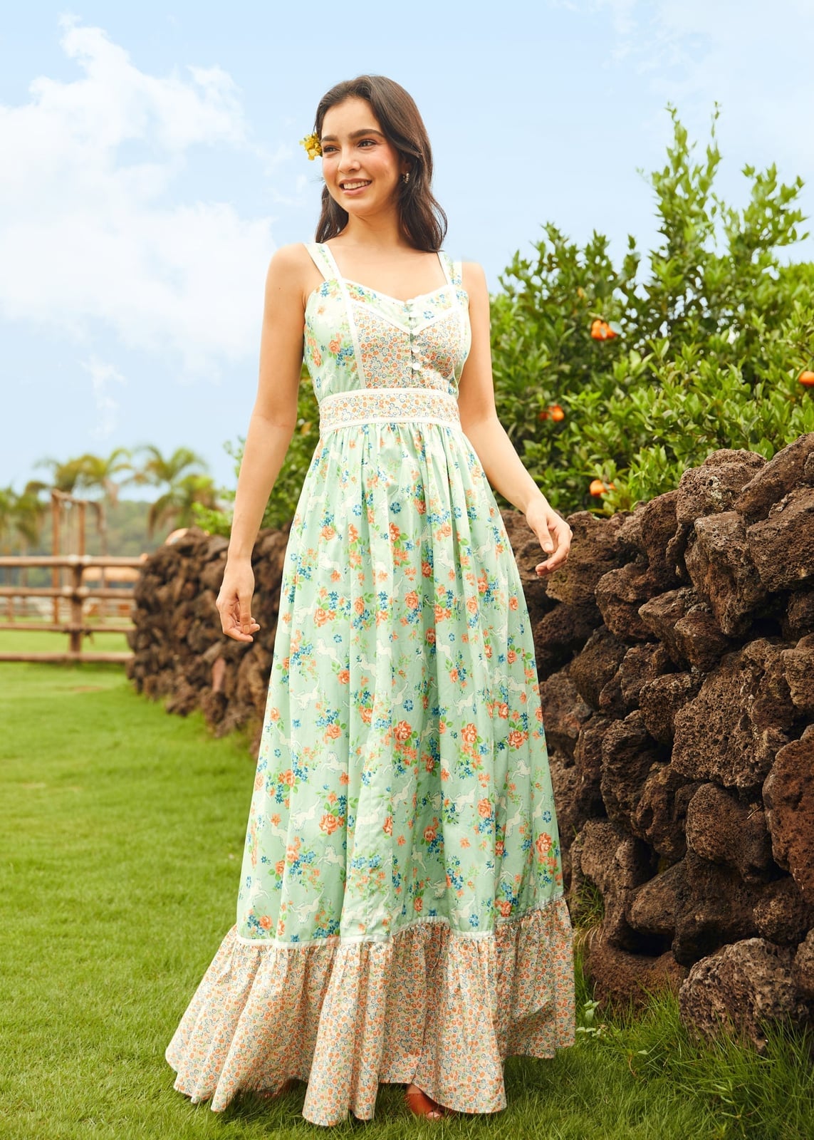 Mint Green Floral Maxi Dress with Tiered Hem Mint Green Floral Maxi Dress with Tiered Hem — Trendy Cottagecore Outfits