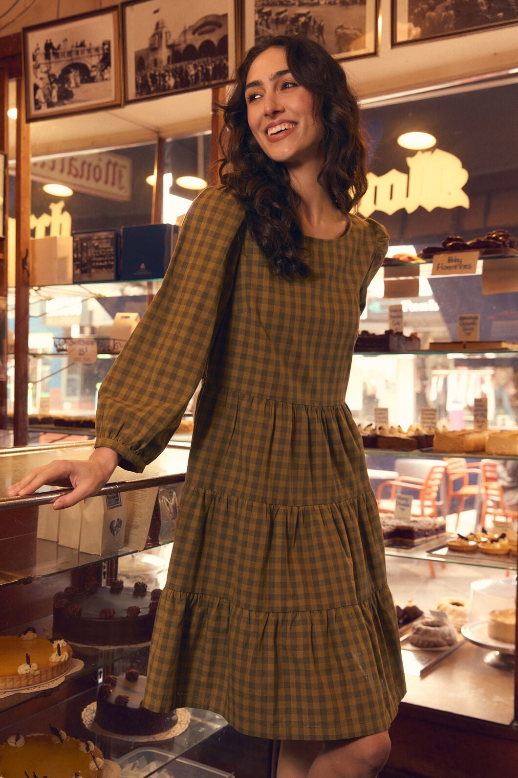 Olive Green Gingham Tiered Babydoll Dress Olive Green Gingham Tiered Babydoll Dress — Trendy Cottagecore Outfits
