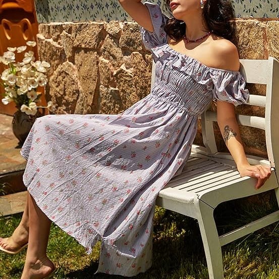 Lavender Smocked Dress with Floral Print Lavender Smocked Dress with Floral Print — Trendy Cottagecore Outfits