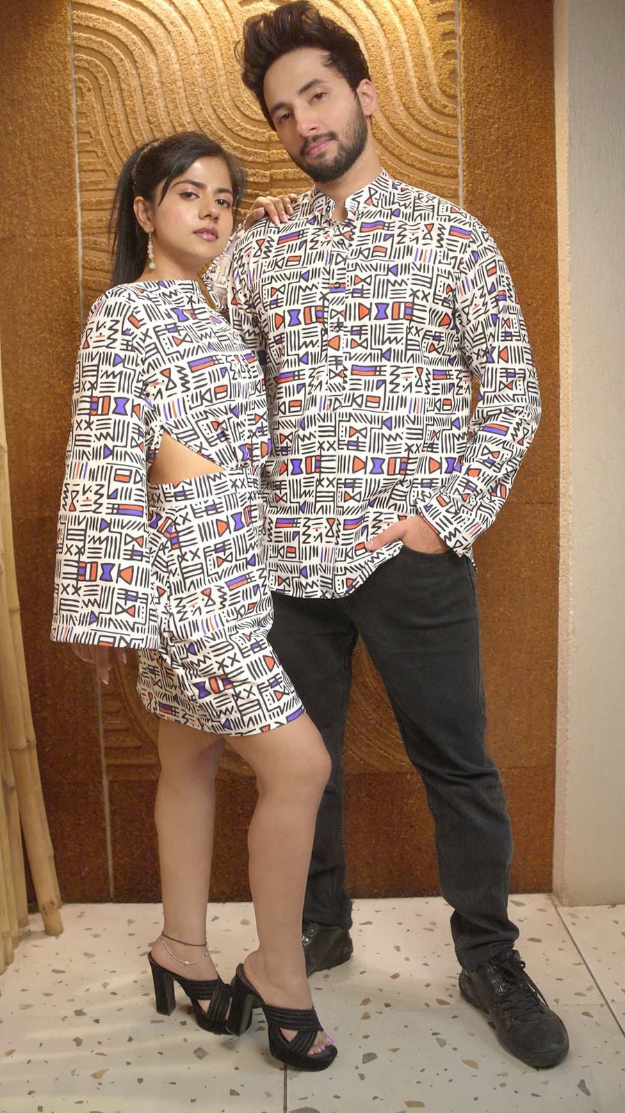 Matching Geometric Print Cut-Out Dress Matching Geometric Print Cut-Out Dress — Trendy Couple Outfit