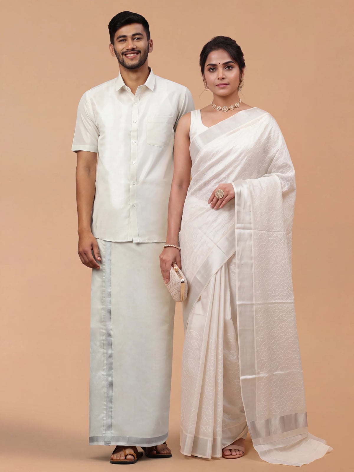 Cream Traditional Indian Attire Cream Traditional Indian Attire — Trendy Couple Outfit